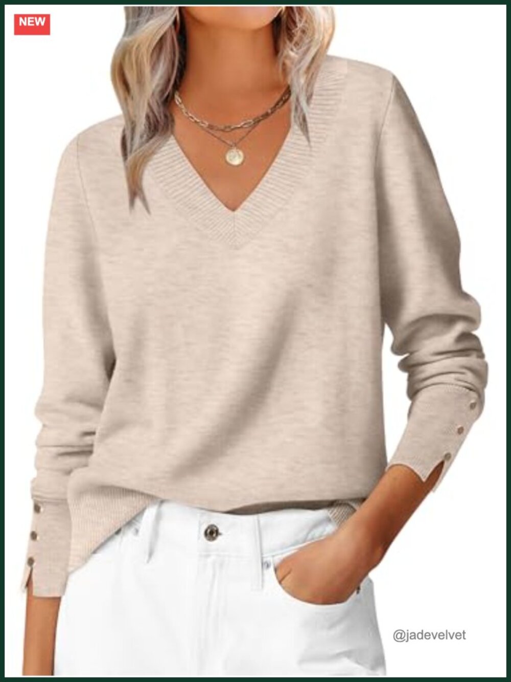 ANRABESS Lightweight Knit Pullover Sweater V-Neck Long Sleeve Women's